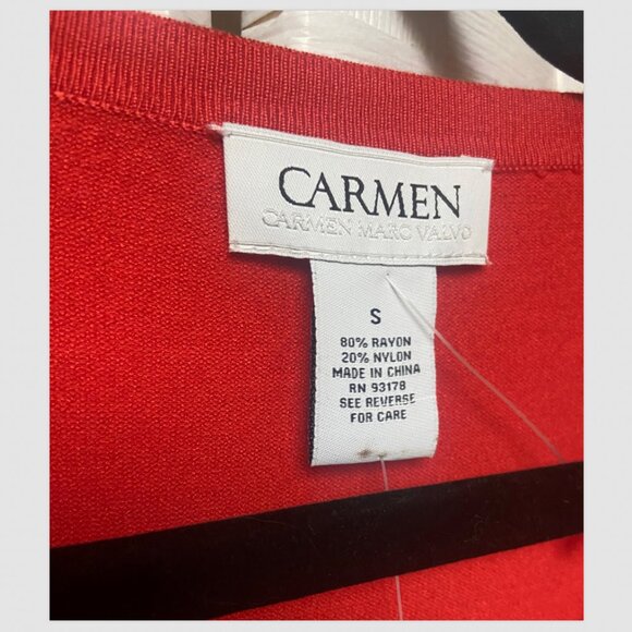 NWT Carmen Marc Valvo Rhinestone Red Orange Cardigan Size S - Picture 3 of 4